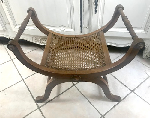FRENCH ANTIQUE CURVED CANE BENCH